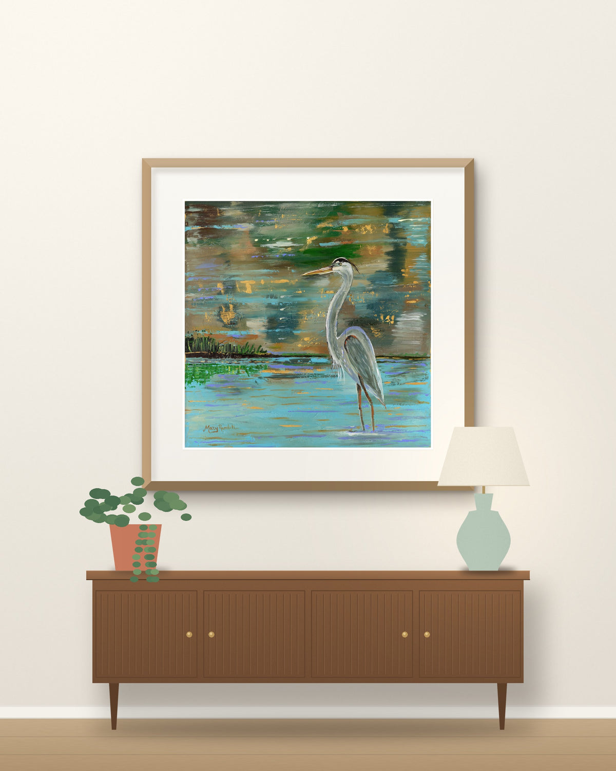 Blue Heron on the Flat Print